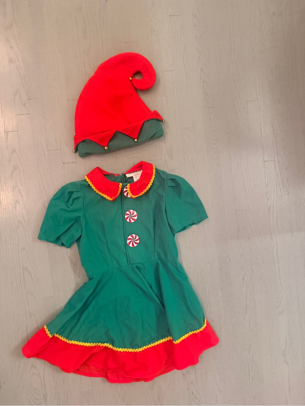 Girls' Green and Red Elf Costume Dress with Hat